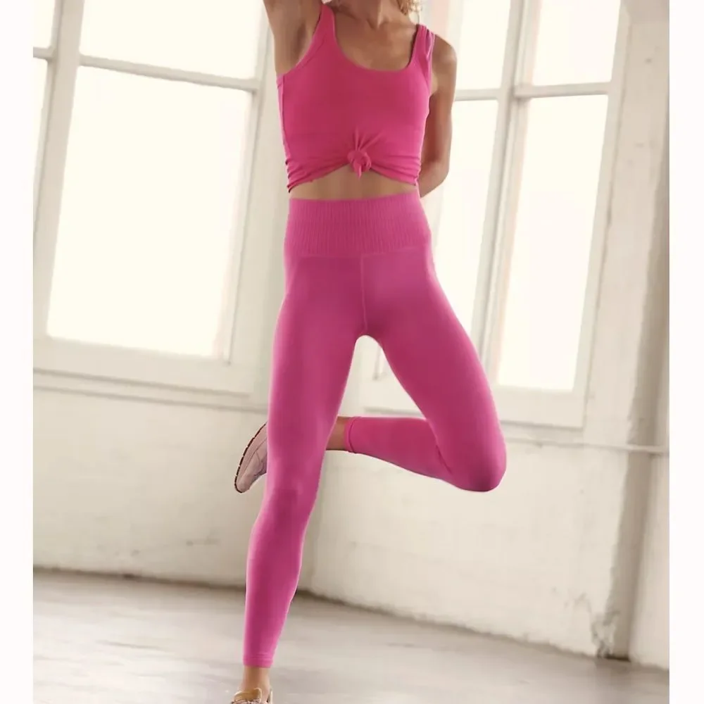 FREE PEOPLE | NWOT High-Rise 7/8 Length Good Karma Leggings in Azalea - Picture 1 of 5